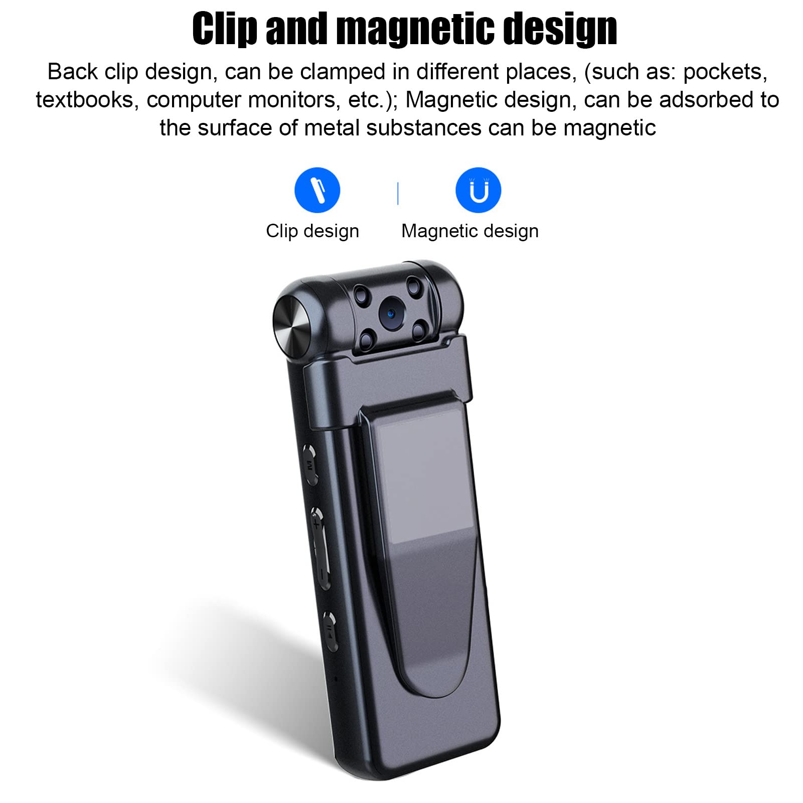 Video Recorder, 1080P Mini Body Camera Video Recorder, 180° Wide Angle, Tiny Camera, Nanny Small Cam, Body Camera, High Definition, 2 Recording Modes(8GB) 3
