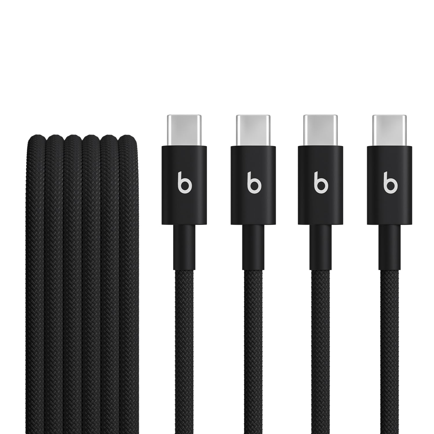 Beats USB-C to USB-C Woven Cable 2 Pack Fast Charging Durable/Tangle-Free Compatible Charger for Apple & Android Devices (1.5 m, 5 ft) - Bolt Black 1