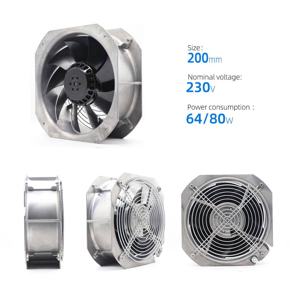W2E200-HH38-07 eBm Papst W2E200HH3807 2800RPM 230V AC Axial Compact Fan 450CFM 0.29A/0.35A 64W/80W Ball Bearing Fan Dust Proof Ventilation Fans for Control Cabinet HVAC Cooling 3