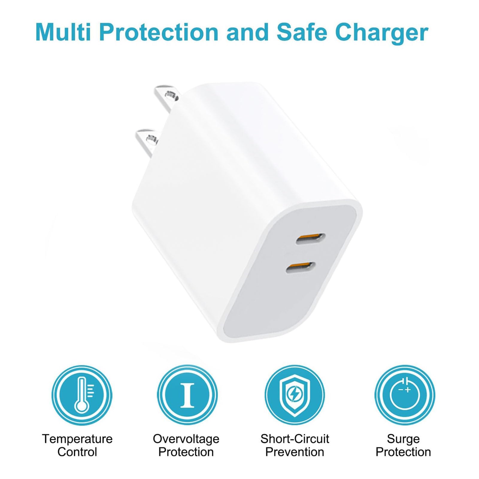30W Dual USB-C Wall Charger 4-Pack, Compact Portable Charger for USB-C Devices and Compatible with iPhone 17/16/15 6