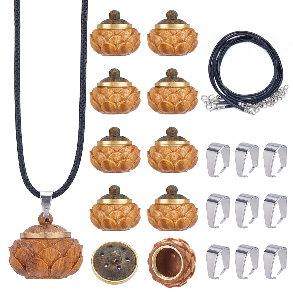 SUNNYCLUE Wood Lotus Necklace Making Kit Flower Charms Bulk Detachable Wood Box Charm Wooden Flower Wooden Lotus Box Pendants for Jewelry Making Kits DIY Craft Aromatherapy Supplies 1