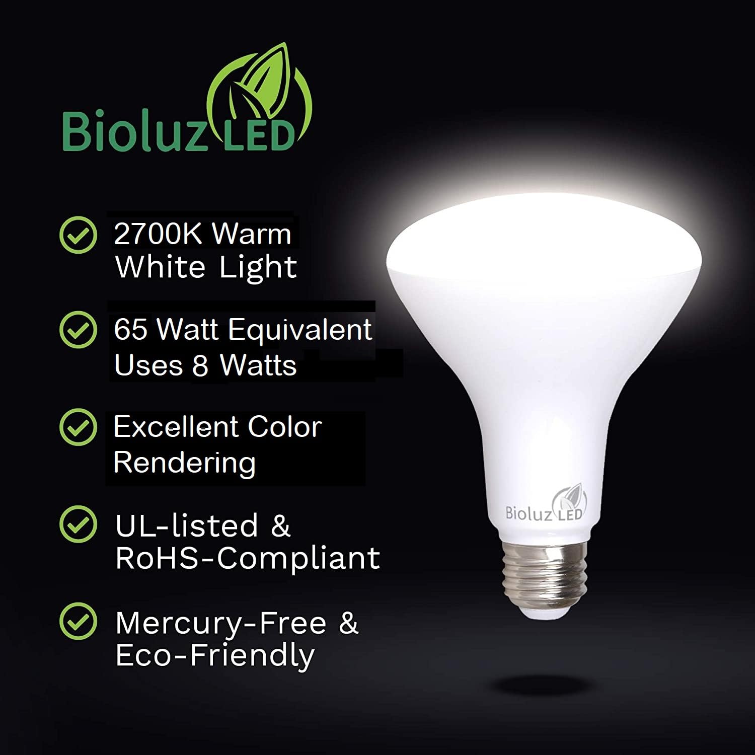 Bioluz LED Brightest BR40 LED Bulbs Instant ON Warm LED Energy Saving Bulbs, 17w (120w Replacement) 2700k Bulb 1400 Lumen, Indoor/Outdoor Smooth Dimmable Lamp UL Listed 3