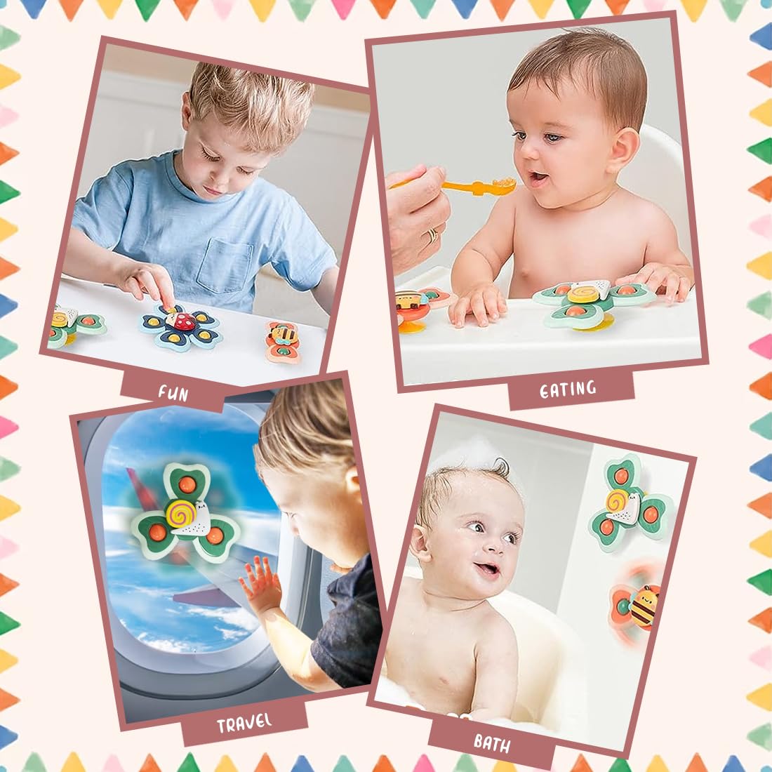 Wembley Suction Spinner Toy for Baby Bath Toys for Kids | Fidget Spinner Spinning Sensory Toddler Water Toy Sticks to Car Window Table High Chair Flight Travel Toy| Birthday Return Gift for Kids 3 Pcs 6