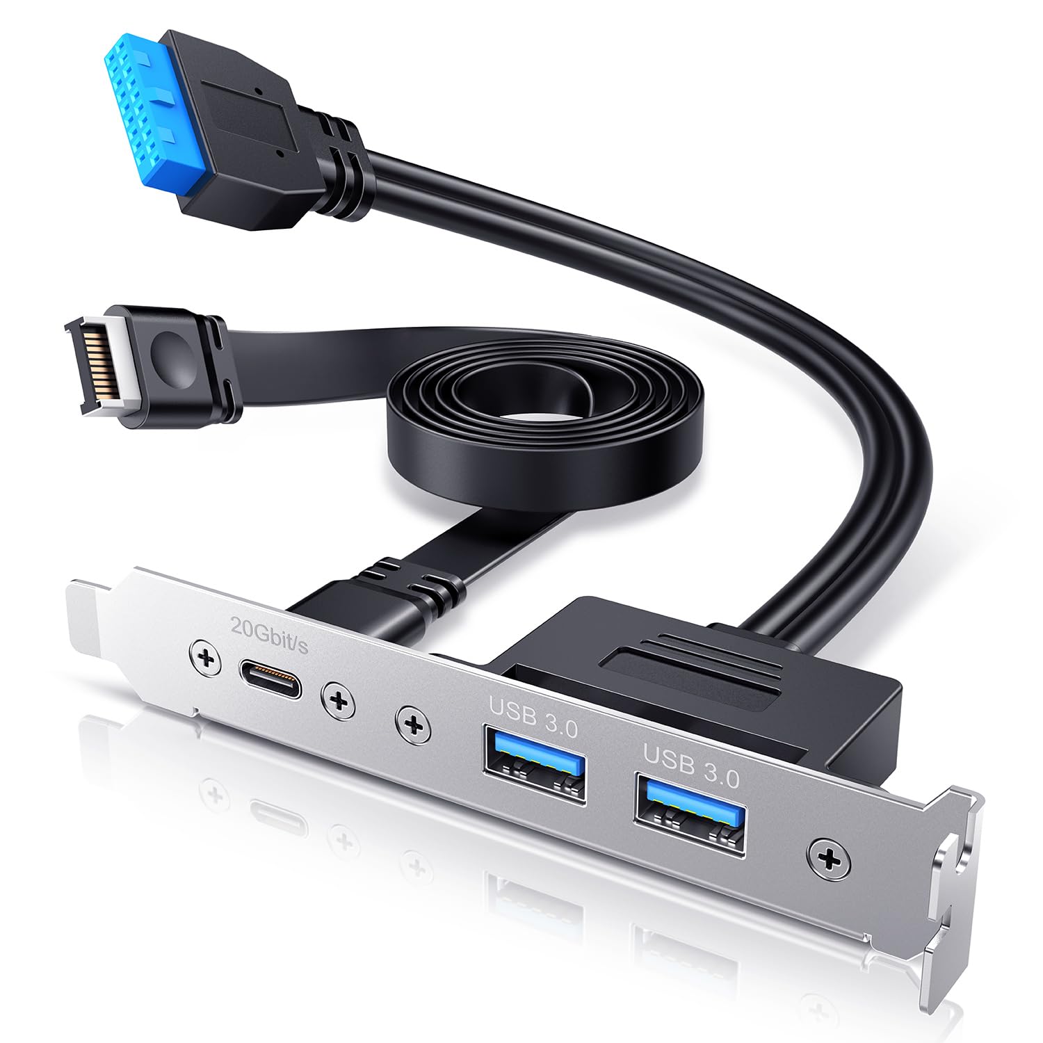 ArctiMars USB3.2 USB-C Front Panel Adapter, Motherboard Header Extension Cable, USB-C and USB to TypeC Type-E Key-A 20-Pin and 19-Pin USB3.0 PCIe Bracket (1 TypeC 20Gbps 2 USB3.0 -CA15 02) 1