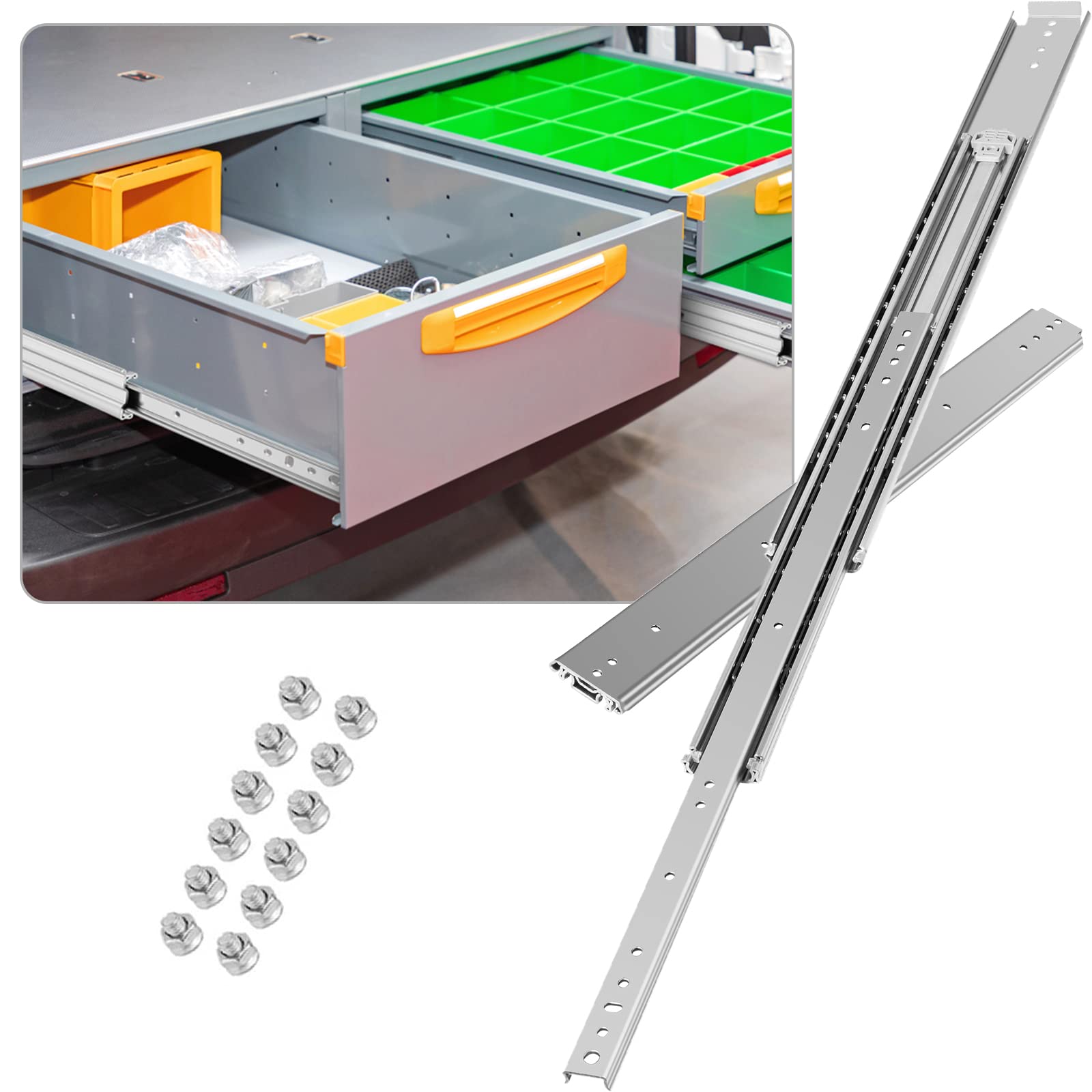 VEVOR Drawer Slides, 1 Pair 34 Inch Soft Close Drawer Slides, Ball Bearing Side Mount Drawer Hardware Slides, 500 LBS Load Capacity 3-Section Full Extension Drawer Slides for Smooth Slide, Less Noise