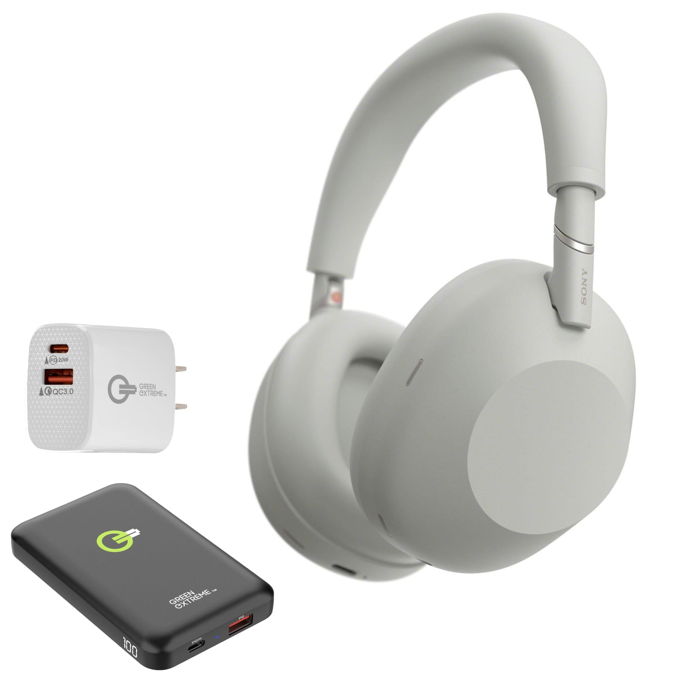 Sony WH-1000XM6 The Best Wireless Noise Canceling Headphones + Portable Charger + 20W 2-Port Wall Charger (Platinum Silver) 1