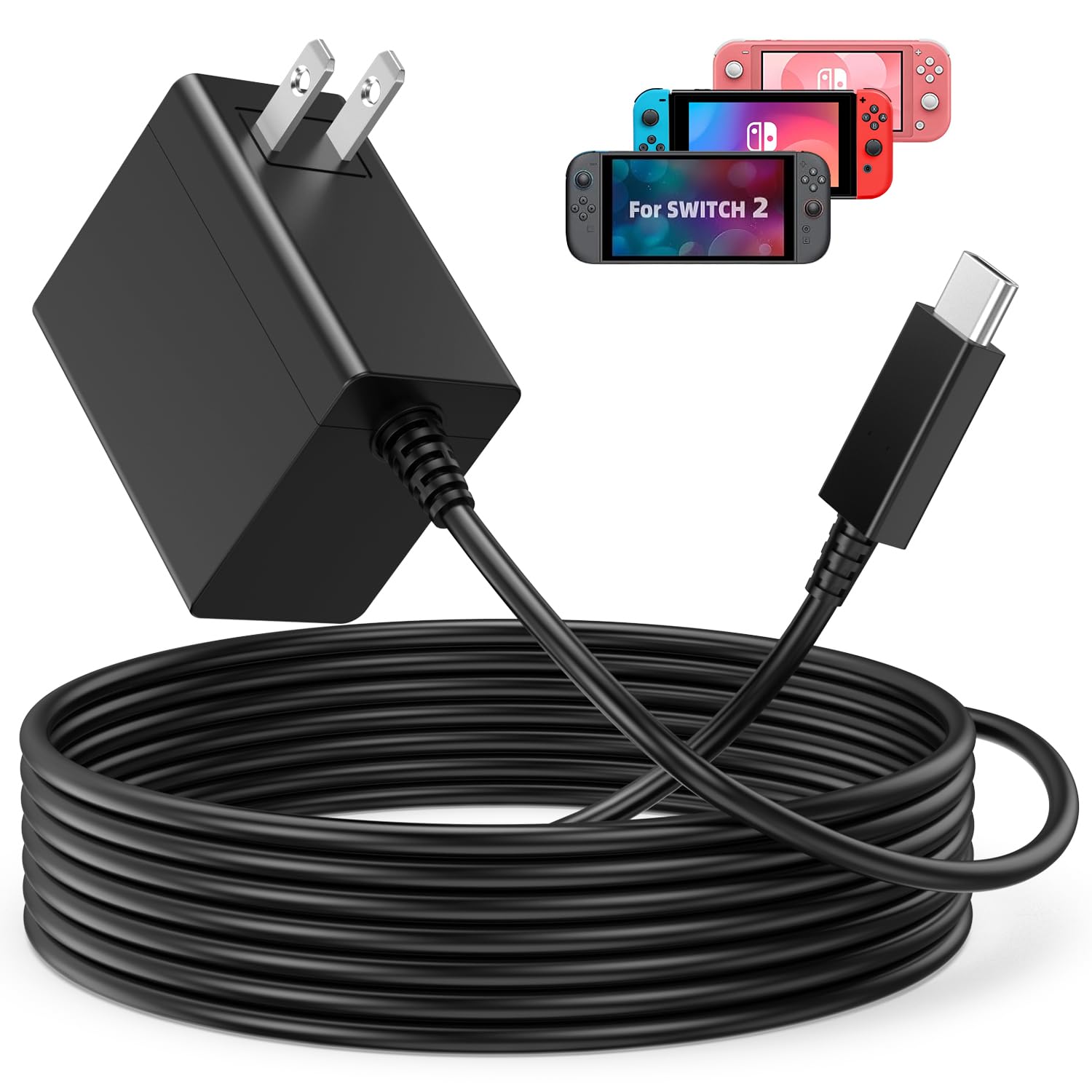 Switch 2 Charger - 60W AC Adapter for Nitendo 2(2025) with 6.6FT Long Cable, Support 4K TV Dock, PD 3.0 Fast Charging Power Supply 20V/3A Accessories [Official Switch 2 Charger Replacement] 1