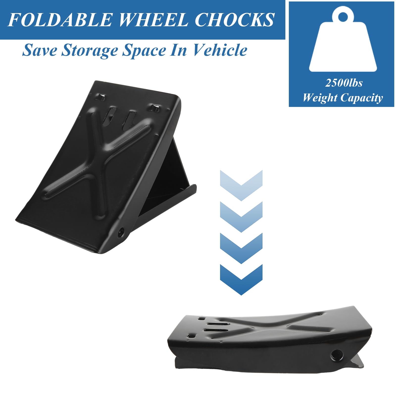 SENENQU 6 Pack Steel Wheel Chock, Heavy Duty Metal Wheel Chock Blocks Foldable Tire Stoppers for Automotive, Car, SUV, Trailer, RV, Trucks & Camper 6