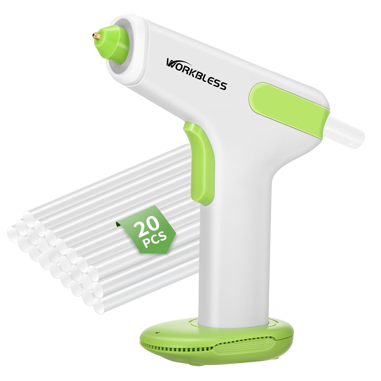 WorkBless Cordless Hot Glue Gun with 20 Glue Sticks & Leak-Proof Nozzle, 2-3 Min Fast Heating, 2900mAh Rechargeable Battery for DIY Crafts, Home Repairs, Woodworking & Art Projects 1