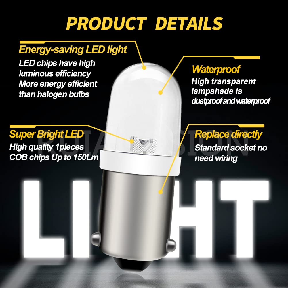 Ruiandsion BA9S 120V White LED Bulb 20-Pack, Neutral White 150LM, General Purpose Replacement for Panel Illumination & Equipment Status Indicator 5
