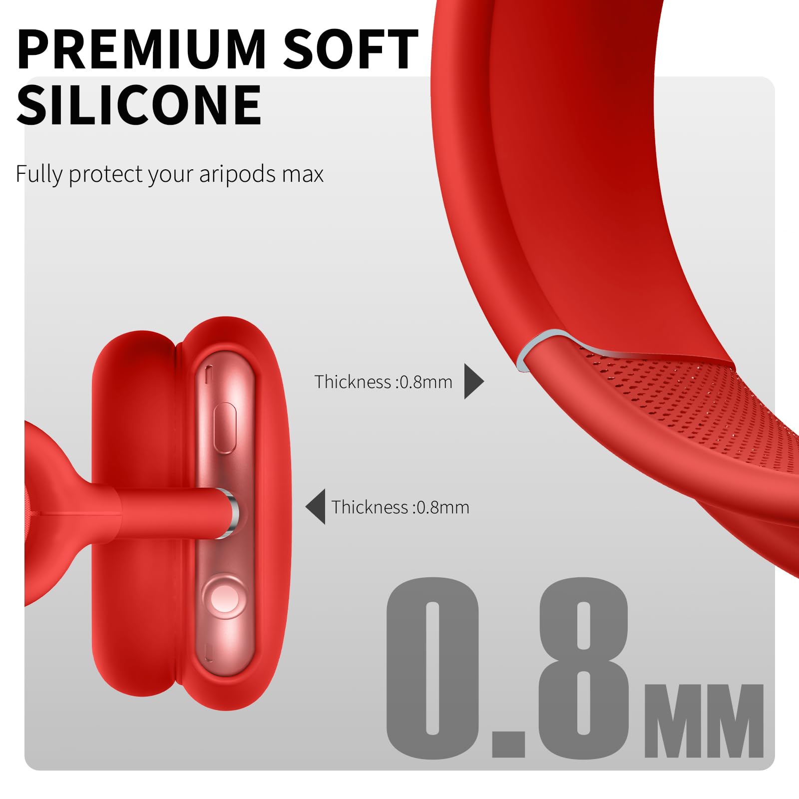 Youtec Silicone Case Cover for AirPods Max Case, Anti-Scratch Ear Pad Case Cover/Ear Cups Cover/Headband Cover for AirPods Max,Accessories Soft Silicone Protector for Apple AirPods Max (Red) 6