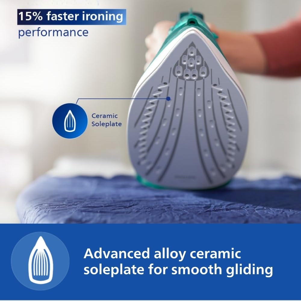 Philips Speed Pro DST3030/70 Steam iron 2400 W Green World's No.1 Ironing brand, 40g/min Steam with 180g Steam Boost Ceramic Soleplate with Auto Shut-off & Drip Stop Technology, Large 300ml Water Tank 4