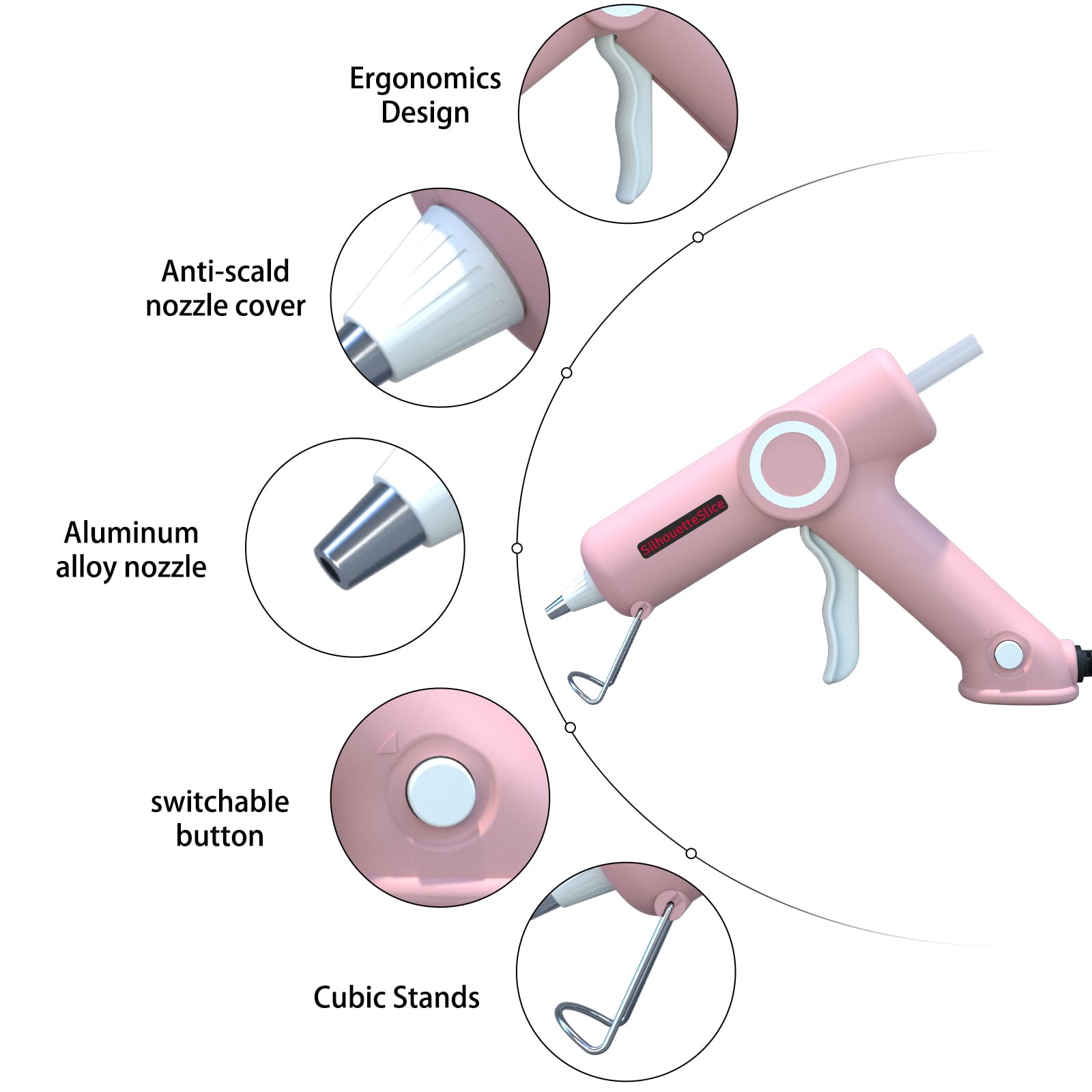 SilhouetteSlice 20W pink Hot Glue Gun Kit with 30 Clear Glue Sticks AC-Powered DIY Projects Home Repairs Fast Heating Drip-Free Precision Tool Set (Series HJ047) 4