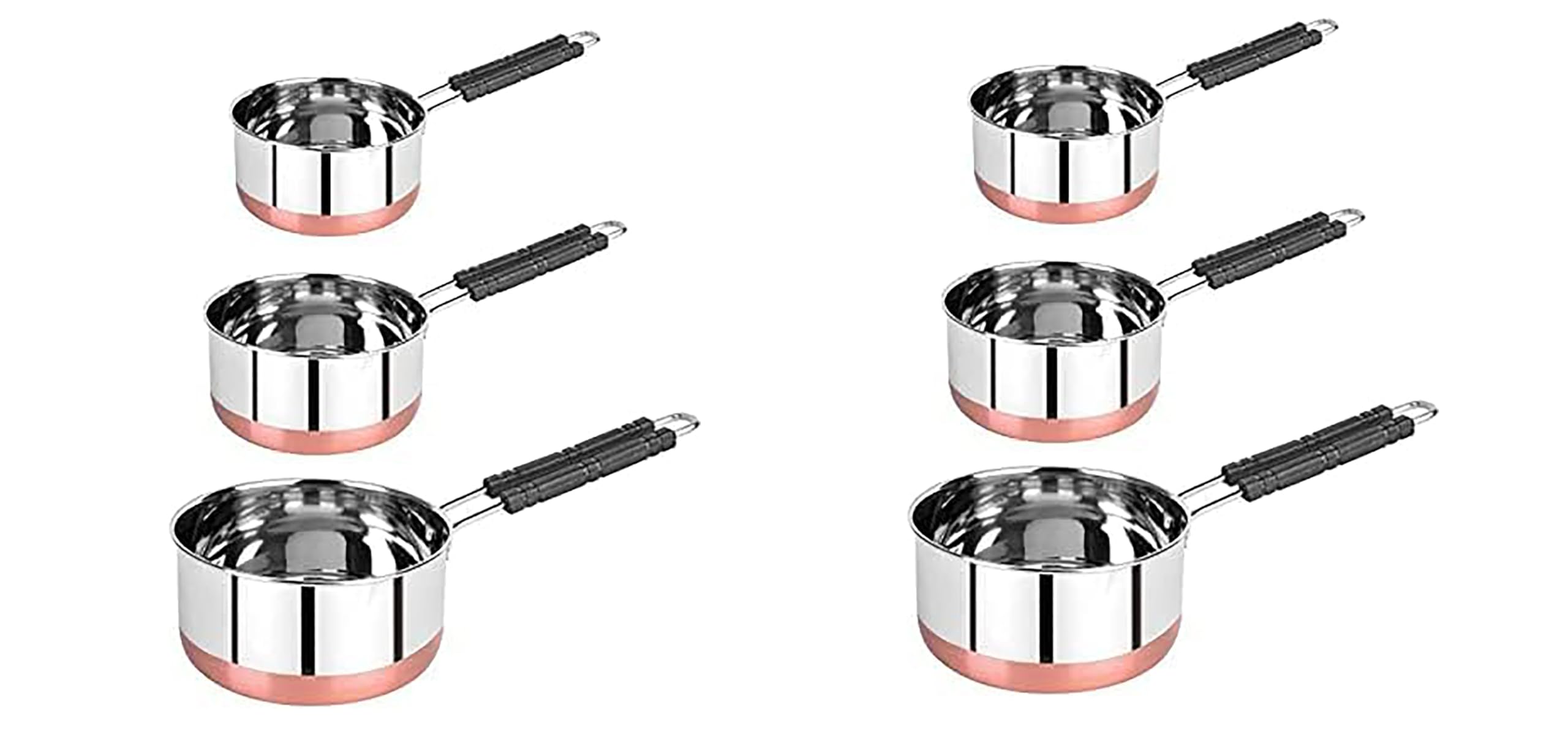 LUSTRE KITCH Stainless Steel Copper Bottom Saucepans with Lids |Tea Pan, Flat Base Cookware, Combo Set 6 (1L, 1.5L, 2L) � Tea, Milk, and Sauce Pans. 1
