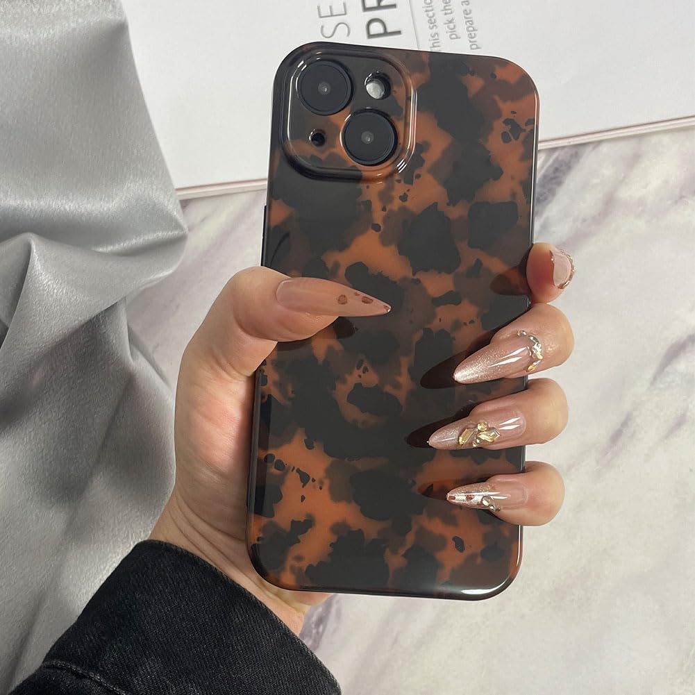 for iPhone 15 Case Leopard Silicone Cheetah Print Animal Pattern Soft Anti-Scratch Full Camera Protective Phone Cover (Amber Leopard, for iPhone 14) 4