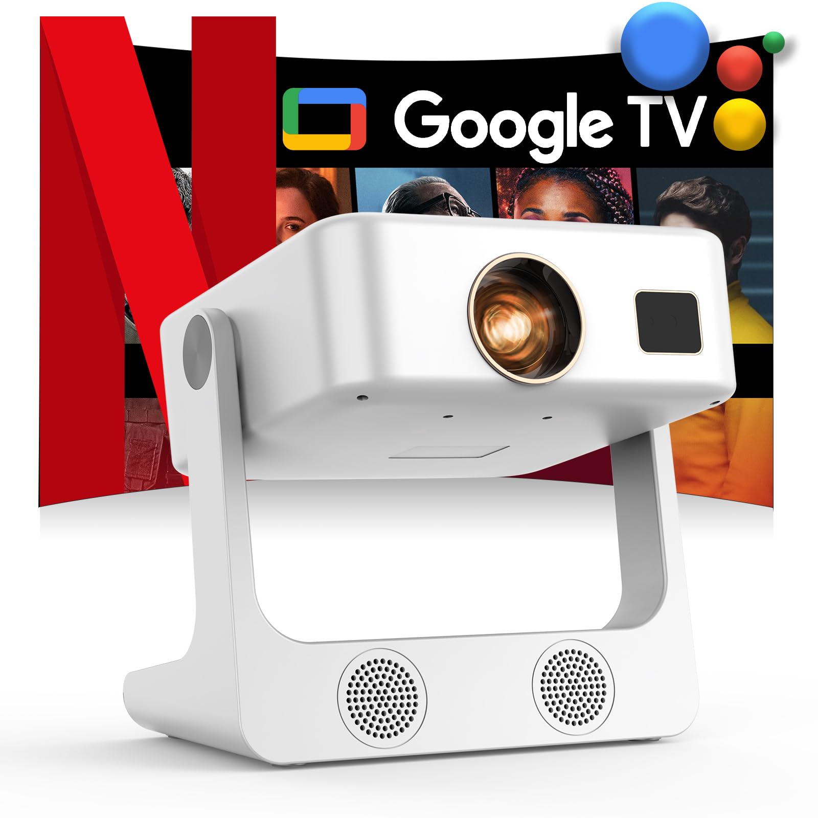 Outdoor-Projector-4K [1200 ANSI/Google TV/Voice Control] Smart Projector with WiFi 6 and Bluetooth, 10,000+ Apps, AI Focus Portable Proyector with Netflix, Sovboi 1080P Audio Movie Home [180° Stand] 1