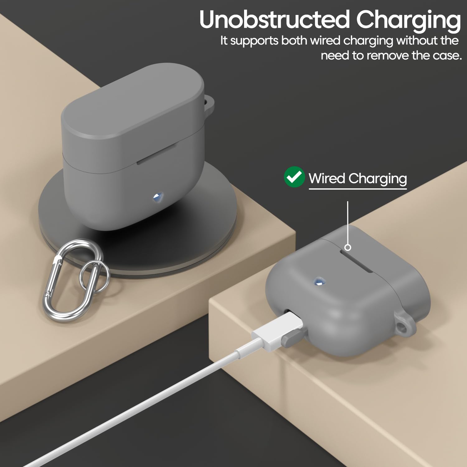 Sounce Silicone Case Cover for Boat Airdopes 91 Prime, Soft Protective Shockproof Shell with Anti-Loss Keychain Clip, Dustproof and Scratch-Resistant Design, Secure Fit with Protection – Grey 3