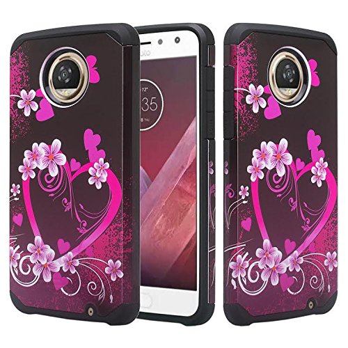 Motorola Moto Z2 Force Case,[Shock Absorption/Impact Resistant] Diamond Rhinestone Hybrid Dual Layer Armor Defender Protective Case Cover for Moto Z2 Force - Hot Pink Heart