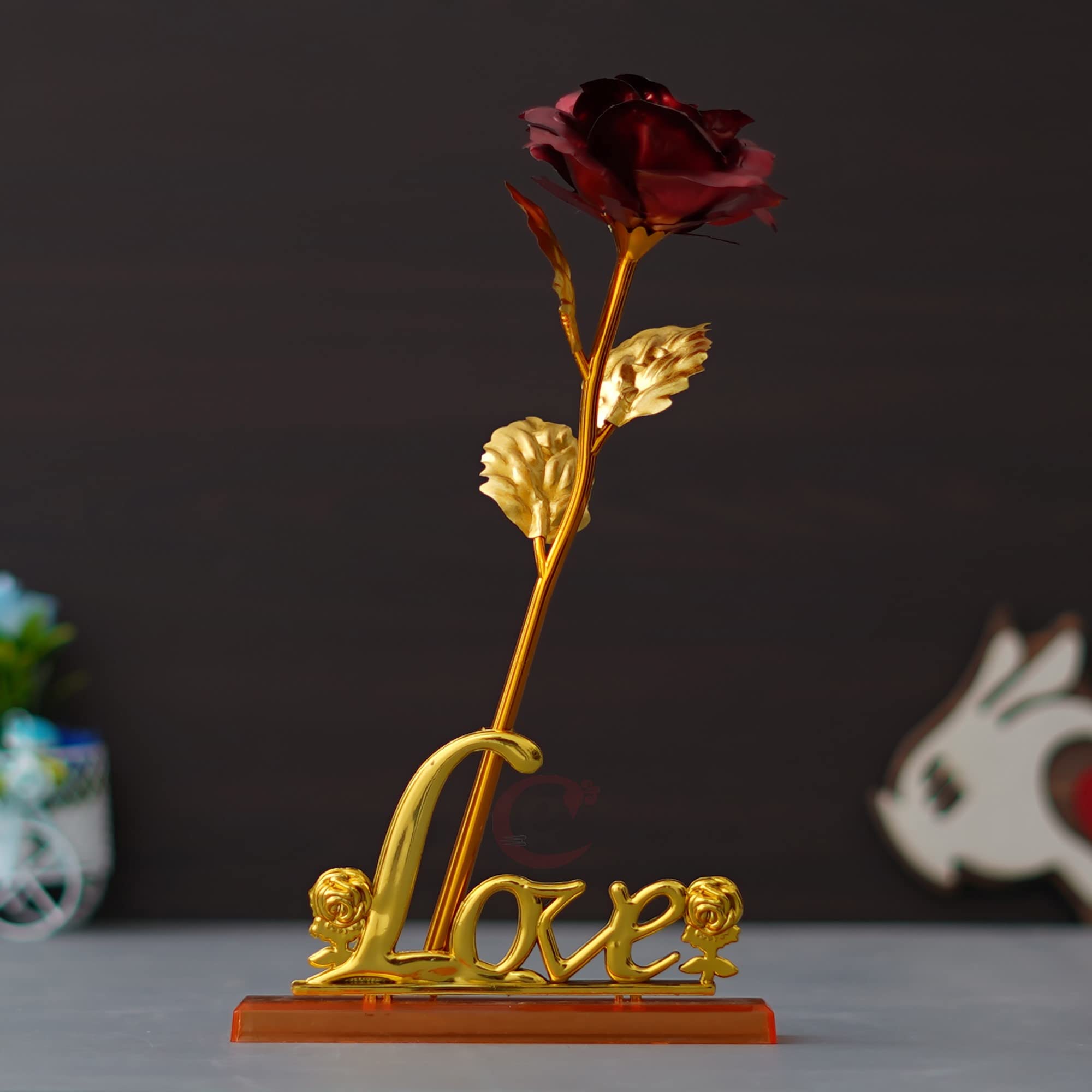 eCraftIndia Love Golden Red Rose Table Decor Valentine Gift Set Showpiece 1