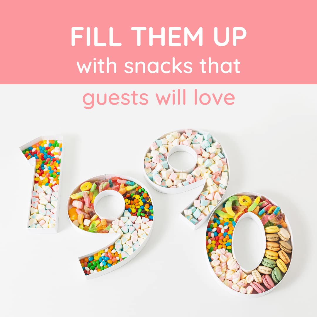 Soul & Lane Fillable Cardboard Number Charcuterie Board Box, Large Paper Mache Numbers Shaped Cutout for Food, White Hollow Gift Tray for Birthday and Party Decor, Number 0 4