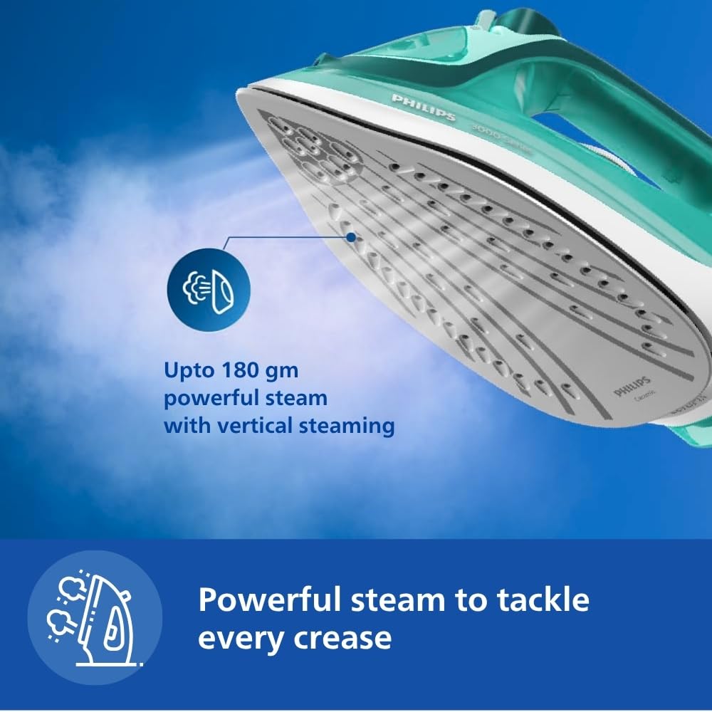 Philips Speed Pro DST3030/70 Steam iron 2400 W Green World's No.1 Ironing brand, 40g/min Steam with 180g Steam Boost Ceramic Soleplate with Auto Shut-off & Drip Stop Technology, Large 300ml Water Tank 3