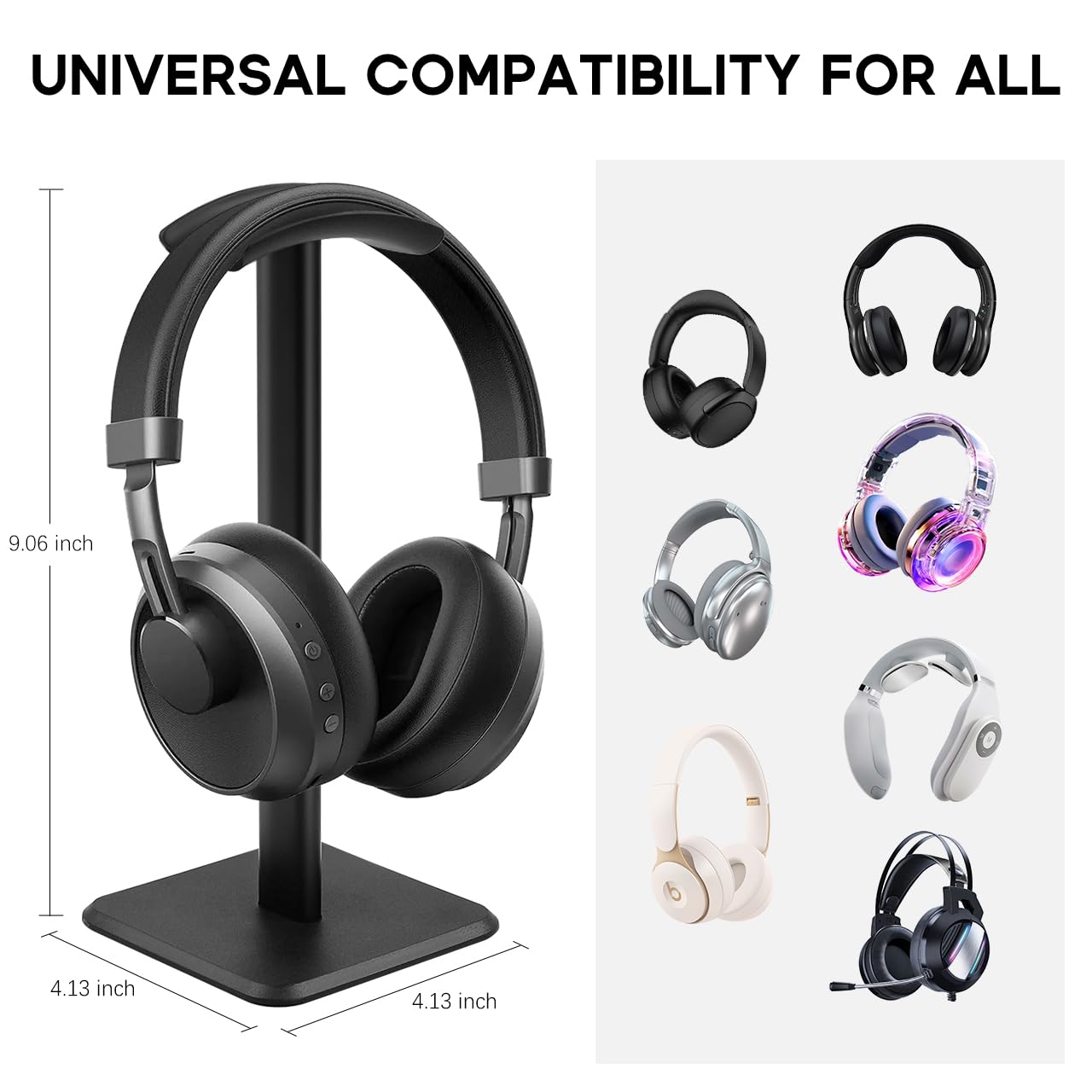 JIKIOU Headphone Stand Gaming Headset Holder Universal Aluminum Metal Headphones Holder Hanger with Aluminum Supporting Bar Flexible Headrest ABS Solid Base for All Headphone 2 Pack (Black) 4