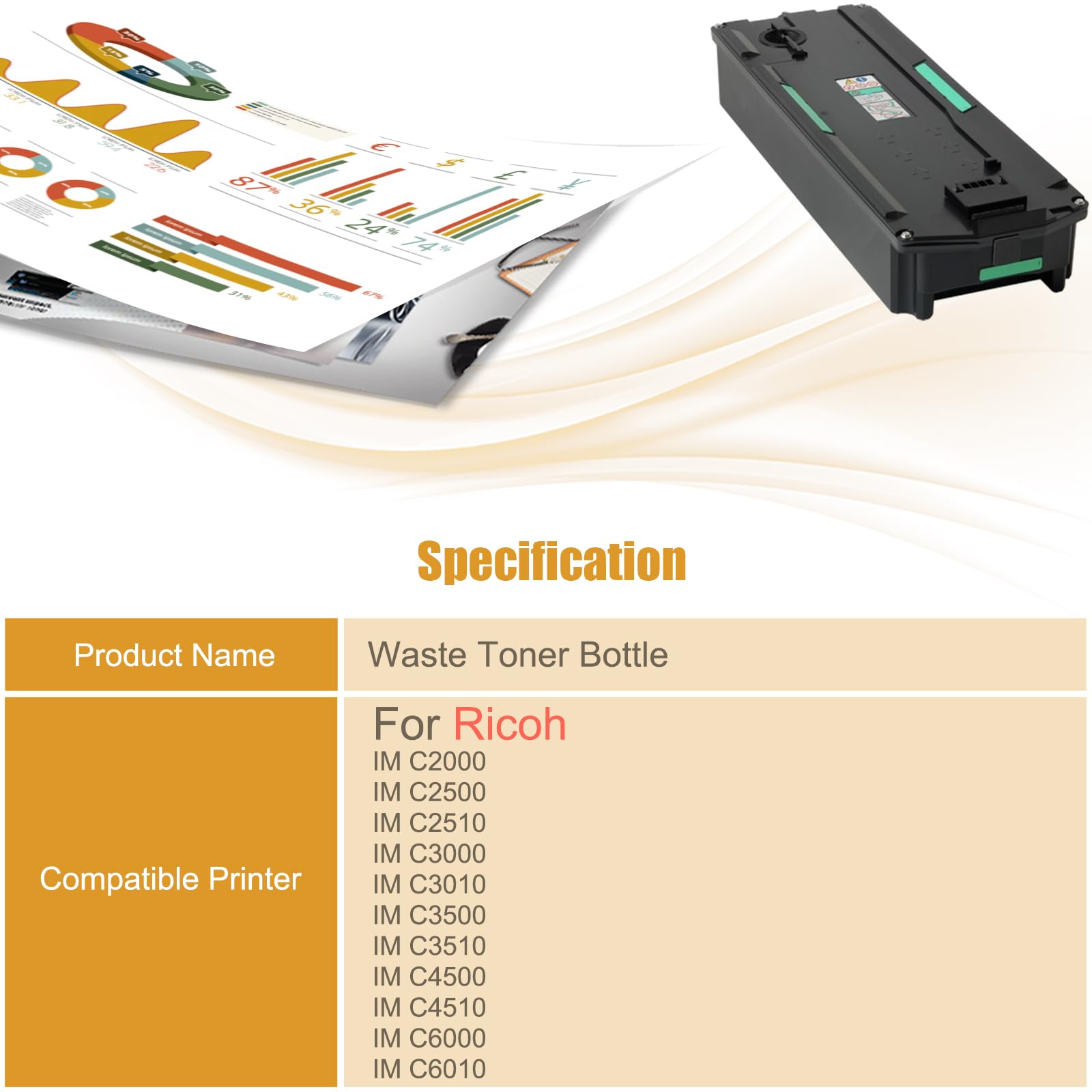 Wondrx Waste Toner Bottle Compatible with Ricoh IM C2000 C2500 C2510 C3000 C3010 C3500 C3510 C4500 C4510 C6000 C6010, 418425 D0BQ-6400 D0BQ6400 Toner Collection High Yield 101000 Pages (4 Pack) 3