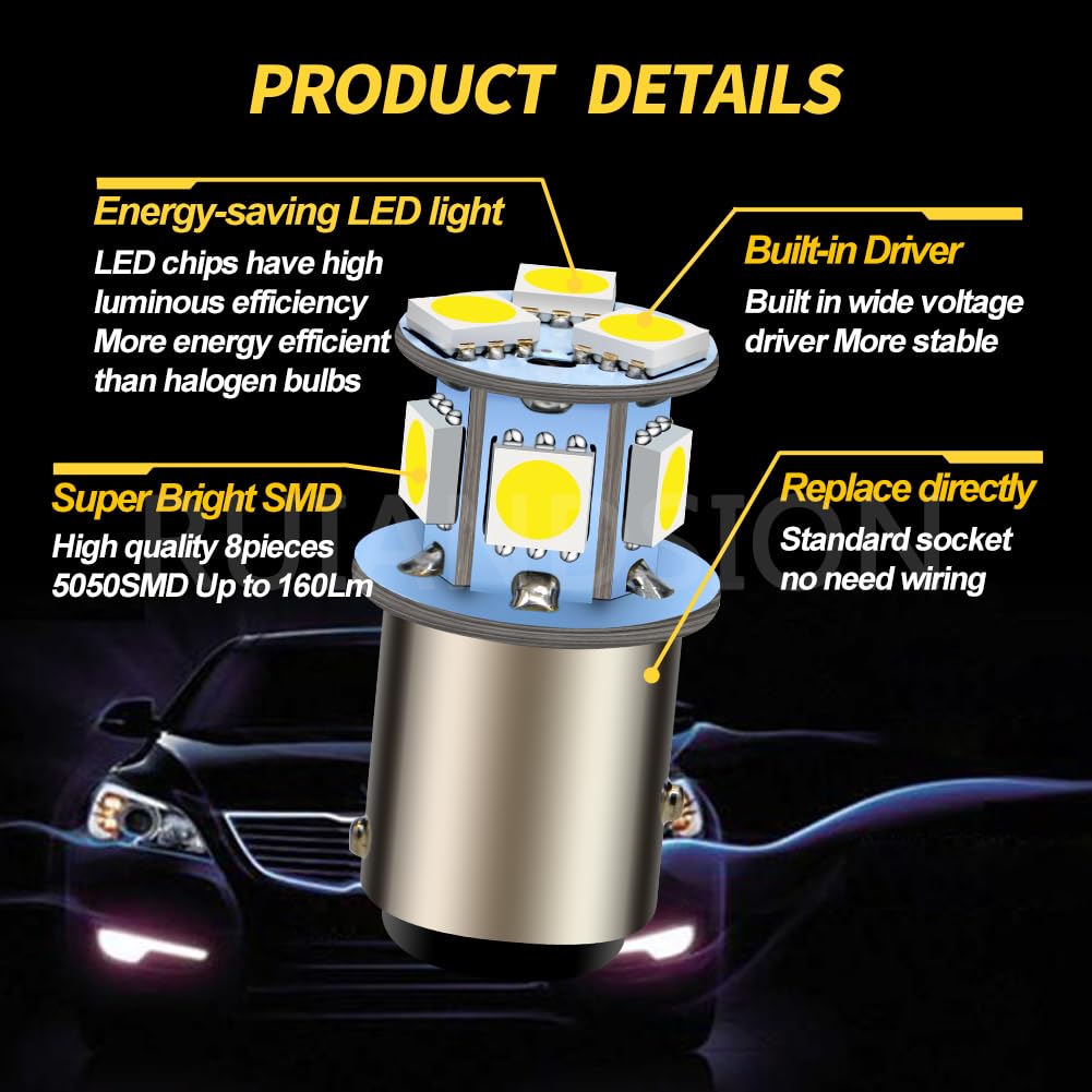 Ruiandsion 2pcs 6V 1157 LED Bulbs 5050 8SMD Chipsets 6000K White for Backup Reverse Lights Tail Lights 5
