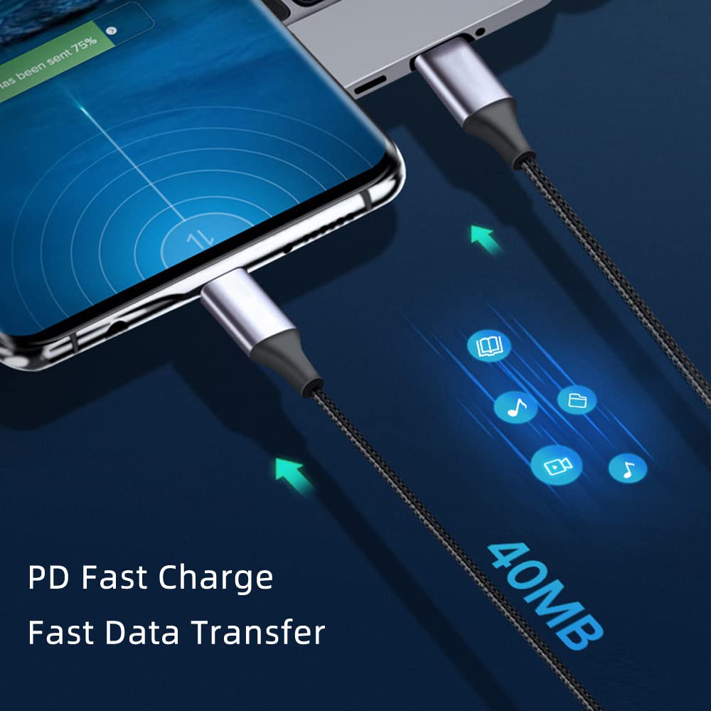 IHAO USB Type C to Type C Fast Charger Cable High Sync Speed USB C to USB C Nylon Braid Cable Support 20V 5A 60W Compatible with Samsung Galaxy Note 10, MacBook Air, iPad Pro 2018, Nintendo Switch 5