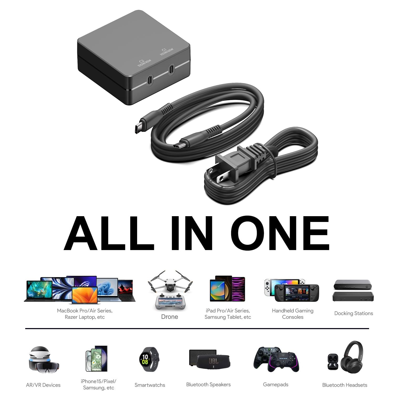 PD 110W 100W 65W 45W PD3.1 GaN High Speed Type C Charger for Meta Oculus Quest 3S 3 2 Pico 4 Accessories and Gaming PC Steam VR, SMALLRIG V Mount Battery,Drone,Docking Stations,Gamepads Power Supply 5