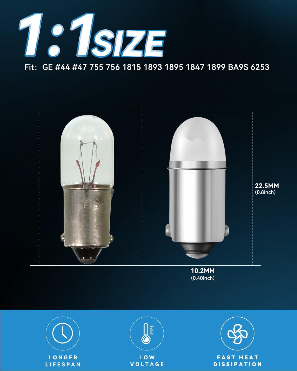 Keiurot GE44 47 756 755 Bulb for Pinball Machine Light Bulb Lamp 1893 1895 1847 Bulb BA9S DC 6.3V 6V Led Bulbs Warm White Pack of 10 5