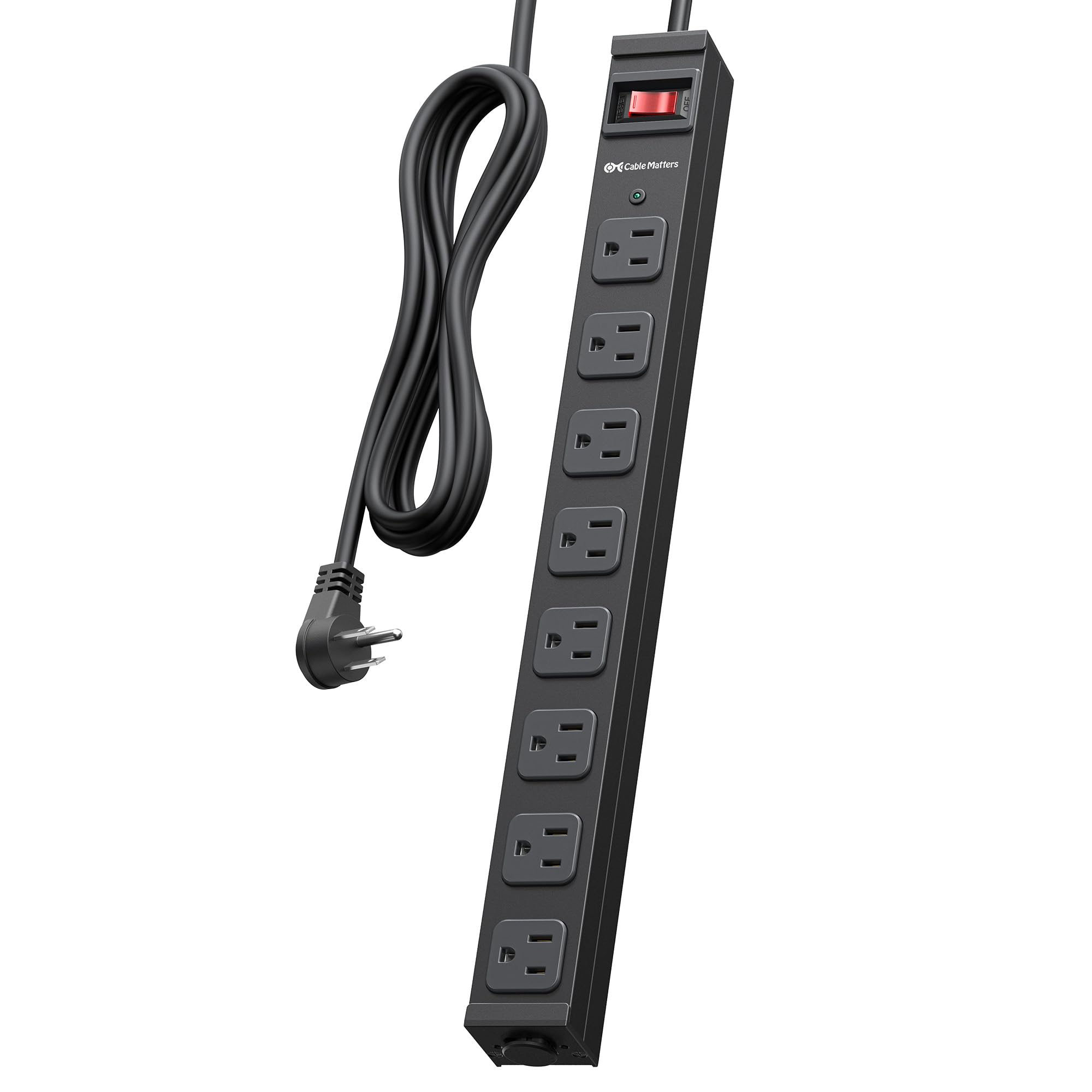 [ETL Certified] Cable Matters Wall-Mountable 8 Outlet Power Strip - 8ft Cord, Metal, 2100J Surge Protector with 15A Circuit Breaker, Industrial Power Strip Surge Protector for Garage, Workshop, Black 1