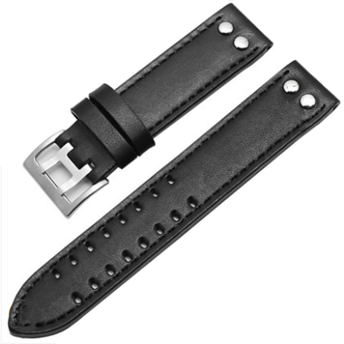 20mm / 22mm Leather Watch Band Strap Fits for Hamilton Khaki Field Aviation H70595593 (22mm, Black(Black line)(Silver Buckle)) 1