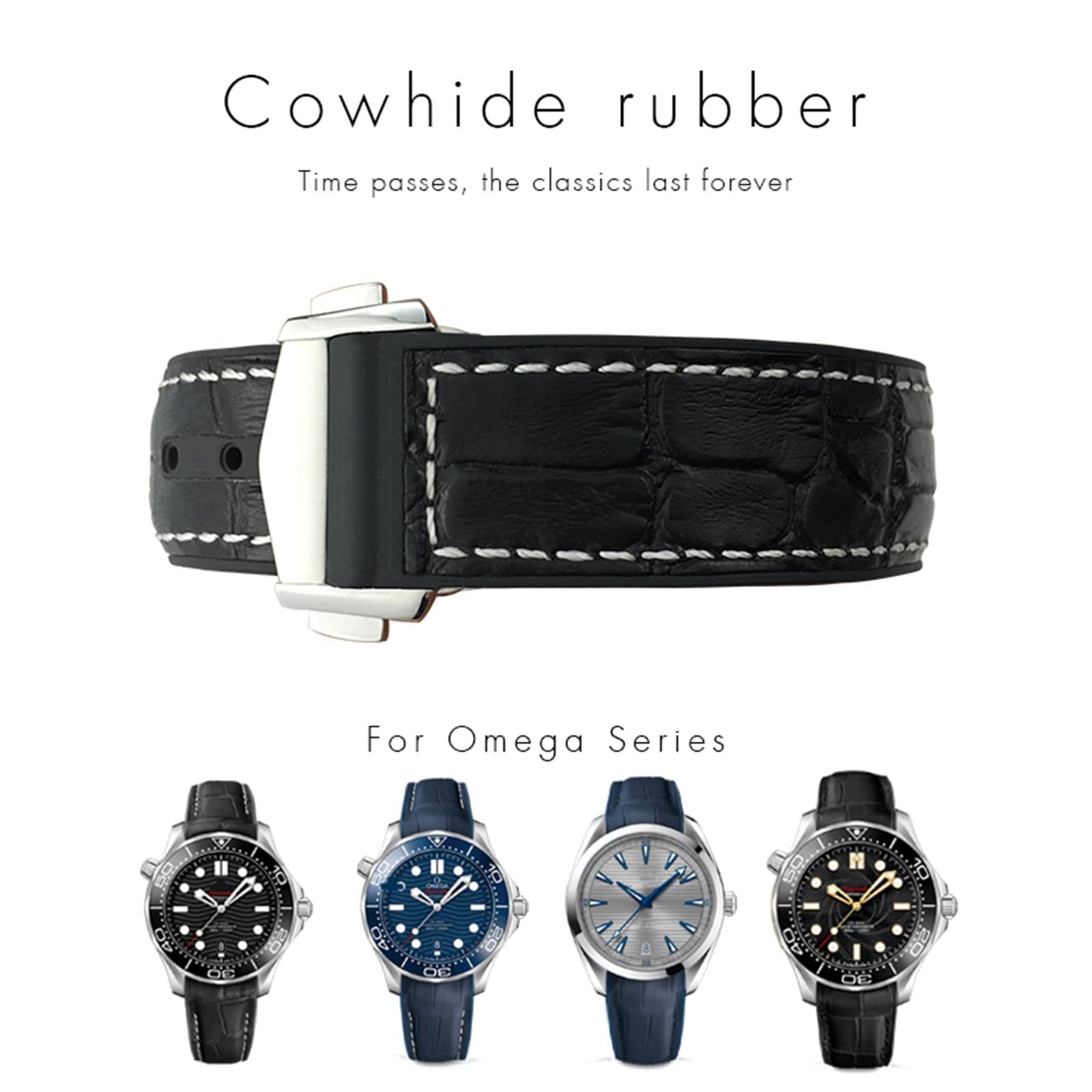 JZZJSBX 22mm Cowhide Watch Bands for Omega Seamaster 300 Speedmaster DE Ville Watch Strap for Men Bracelet Point Buckle for Man Woman 5
