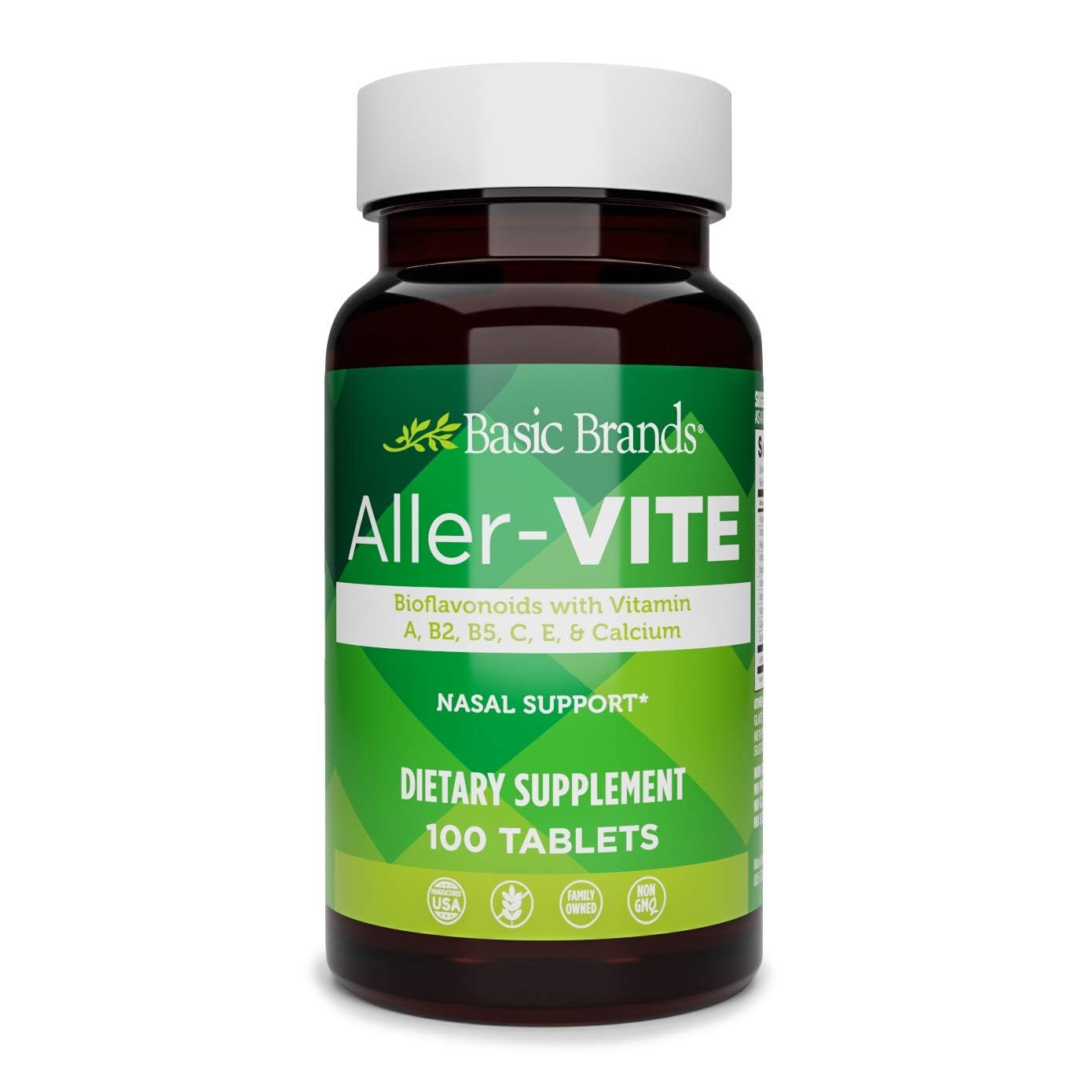 Basic Brands Aller-Vite Nasal Support – Supports Relief of Sneezing, Runny Nose, Itchy & Watery Eyes – Vitamins & Bioflavonoids – Gluten-Free, 100 Tablets 2