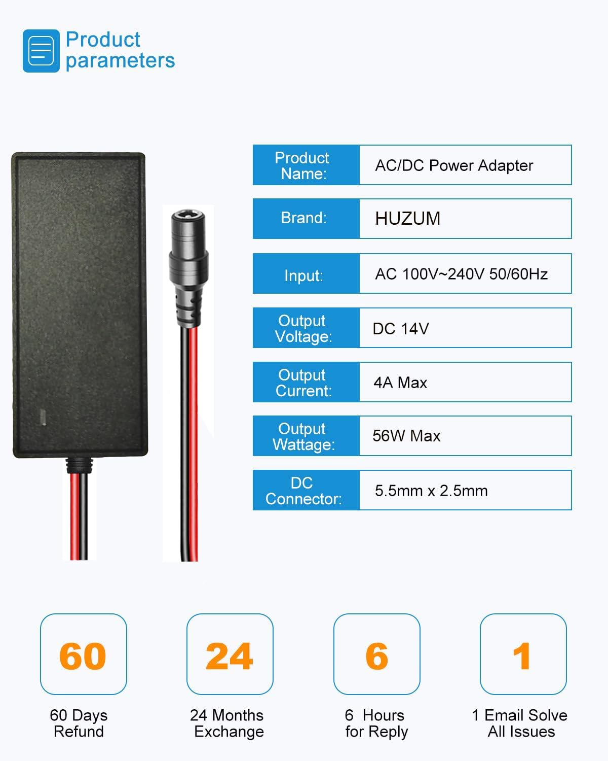 14V 56W Power Adapter for NOCO Jump Starter Compatible with NOCO GB70 GB150 GB250+ GB251+ GB500 GB500+ Genius Boost Ultra Safe Lithium Jump Starter Battery 14V 56W Power Adapter Cord 4