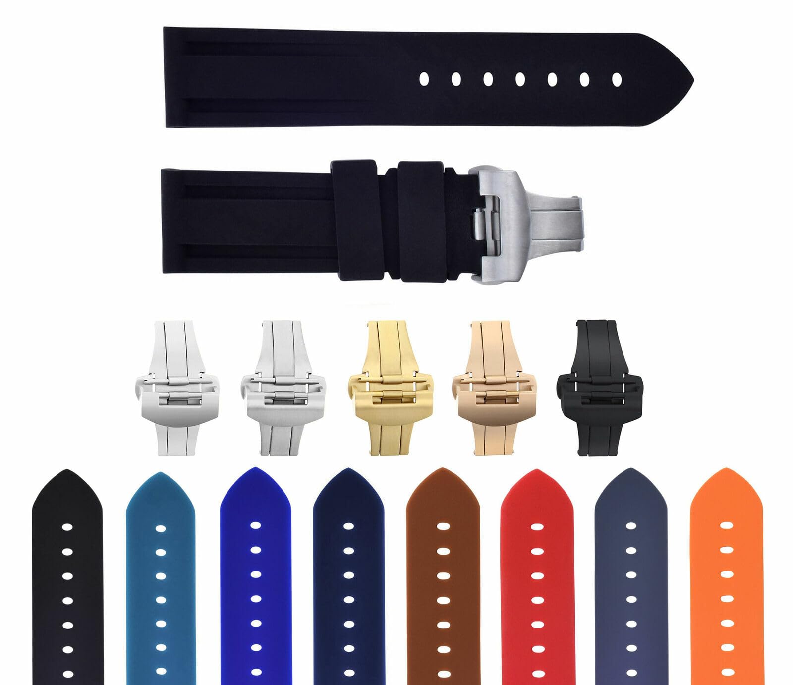 Ewatchparts 22mm - 24mm Rubber Diver Watch Band Strap Compatible With Panerai GMT Marina Luminor Radiomir 1