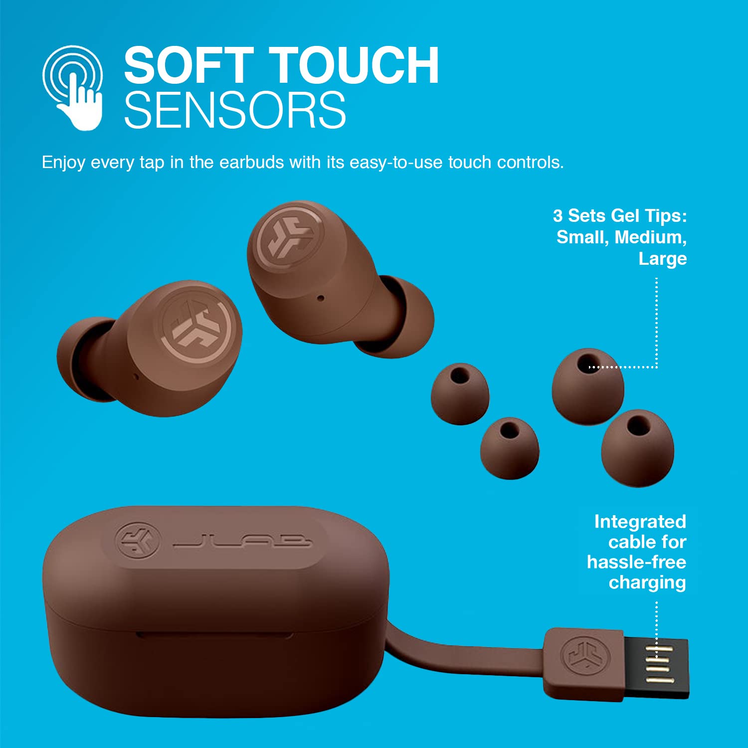 JLab Go Air Tones True Wireless Earbuds Designed with Auto On and Connect, Touch Controls, 32+ Hours Bluetooth Playtime, EQ3 Sound, and Dual Connect, Natural Earthtone Color (4625 W) 5