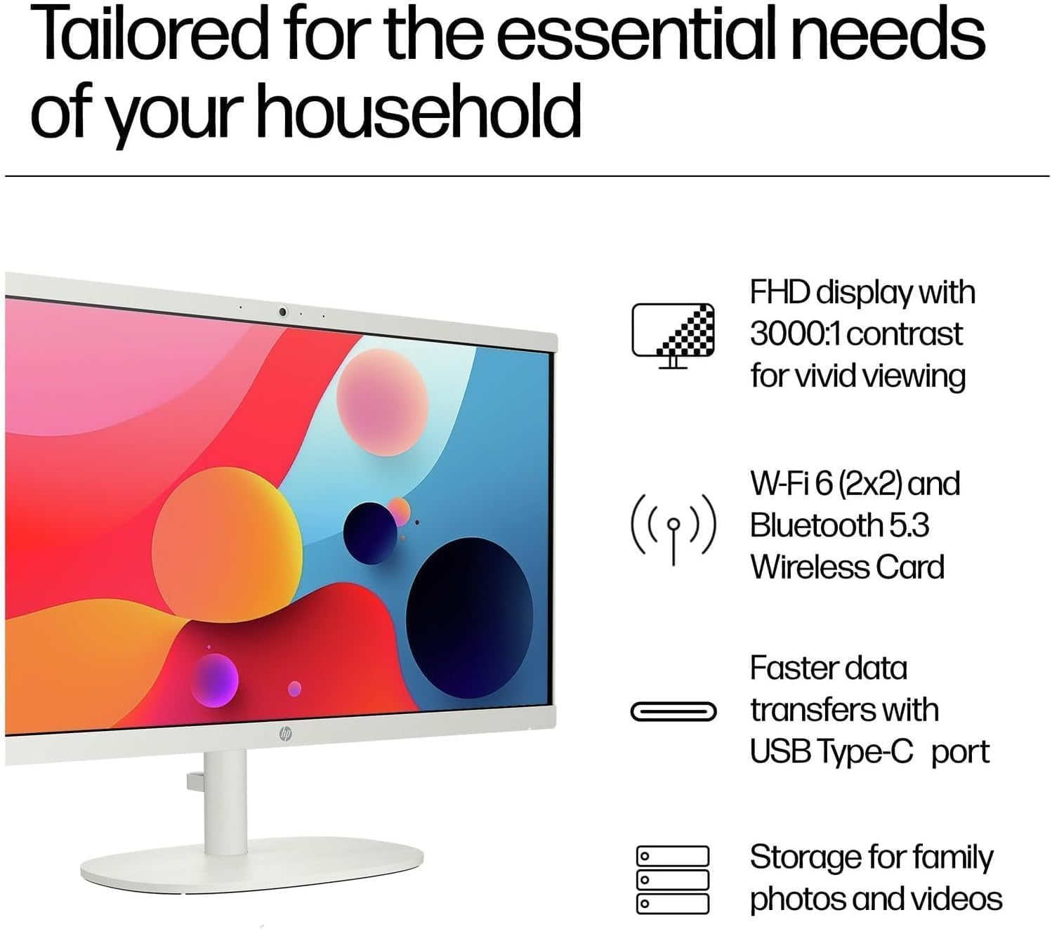 HP 2026 22" FHD All-in-One Desktop Computer • The New Version for Everyday Use • Latest 13th Gen Intel Quad-Core CPU • 16GB DDR5 • 500GB External+128GB UFS Storage • HDMI • Type-C • HD Webcam • Win11 4