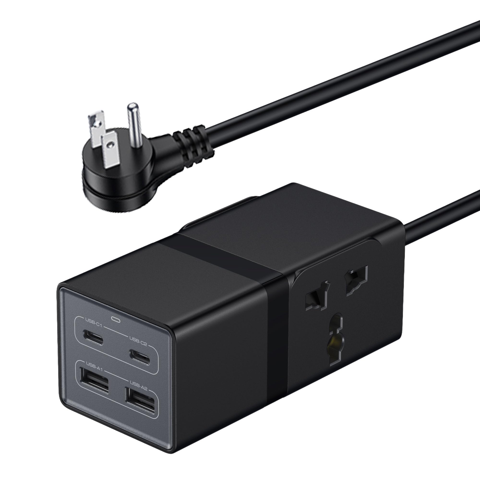 Universal Travel Adapter, VatFott 65W GaN Fast Charger 6-in-1 Power Strip with 2 International Outlets, 2 USB C, 2 USB Ports, 6ft Extension Cord, 110-240v, Power Adapter for Travel Essentials Black 1