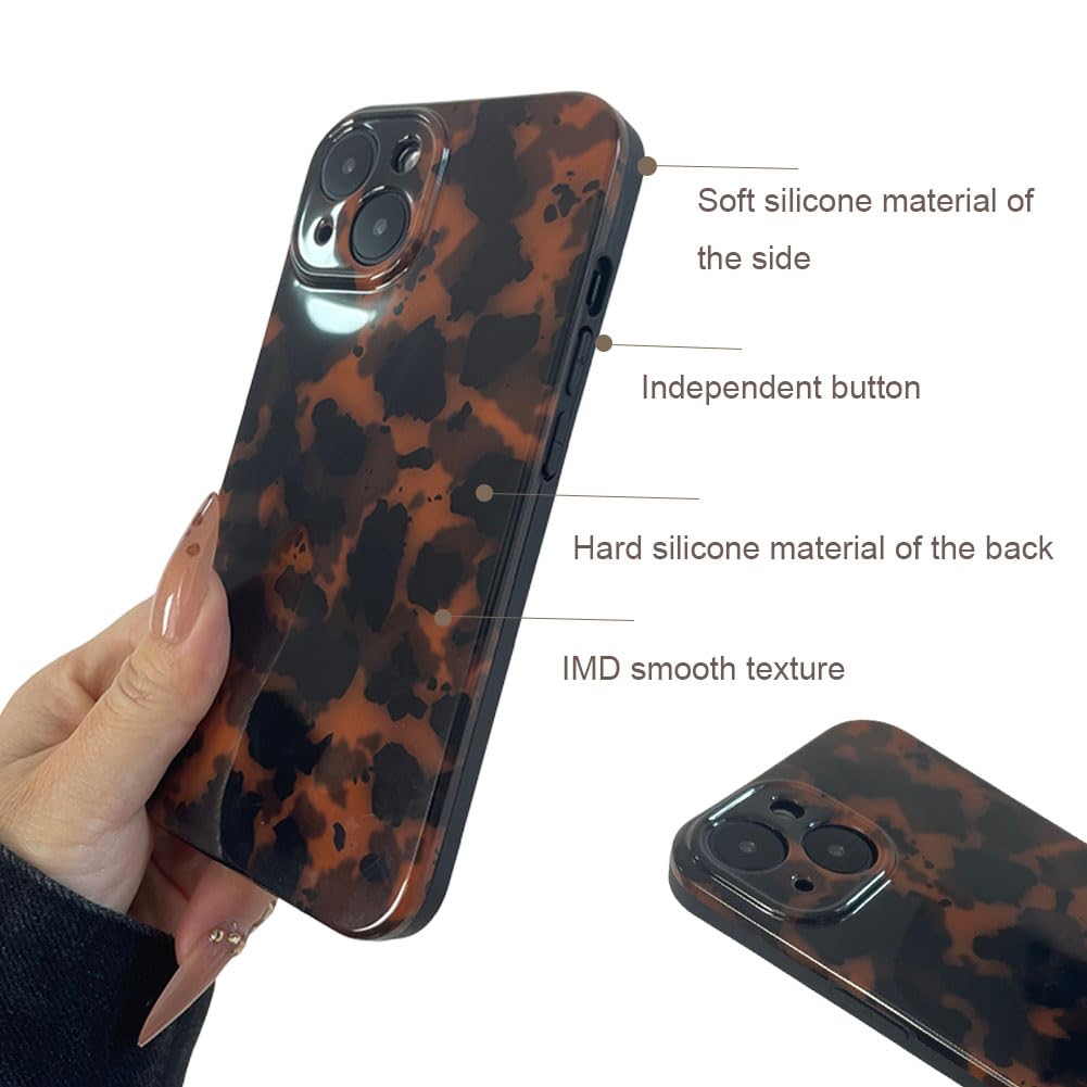 for iPhone 15 Case Leopard Silicone Cheetah Print Animal Pattern Soft Anti-Scratch Full Camera Protective Phone Cover (Amber Leopard, for iPhone 14) 5