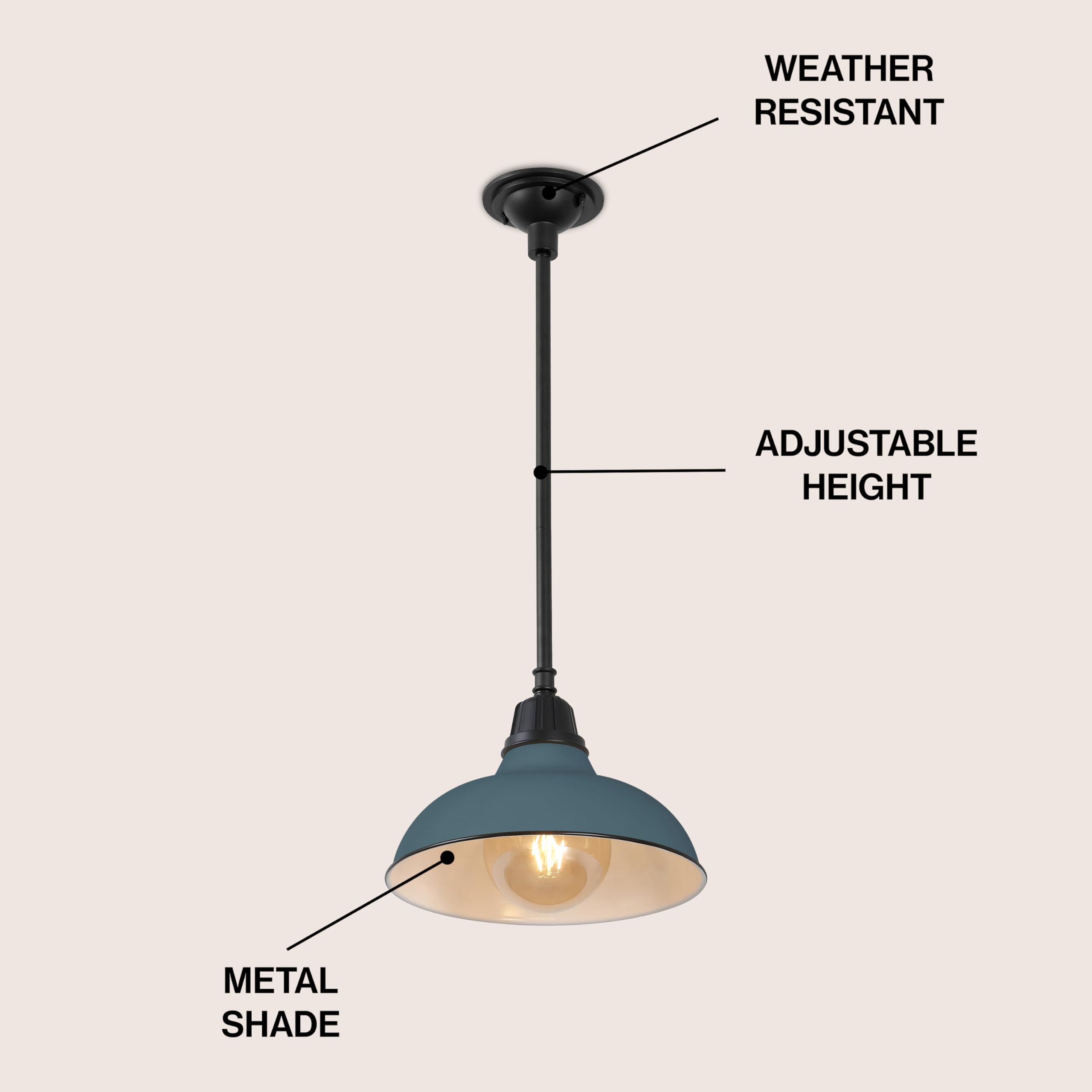 JONATHAN Y JYL7611K Jasper 12.25" 1-Light Farmhouse Industrial Indoor/Outdoor Iron LED Pendant Modern, Rustic, Coastal, Cottage, Traditional, Patio, Porch, Living Room, Entryway, Matte Silver Blue 4