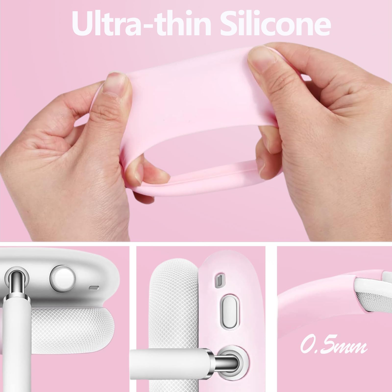 3-in-1 Silicone Case Cover for AirPods Max Headphones, Apple AirPod Max Accessory Protective Cover, Headband/Ear Cups/Ear Pad Covers, Anti-Scratch and Sweatproof (All Pink) 5