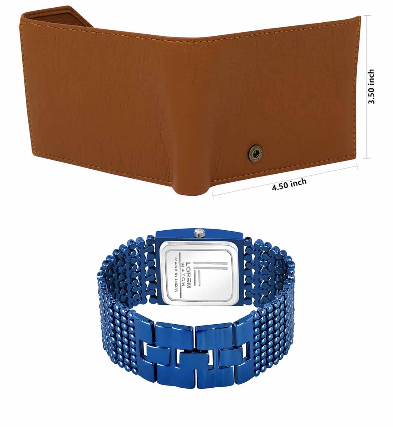 LOREM Tan Color Faux Leather Wallet & Blue Analog Watch Combo for Men & Women | WL01-LR290 5
