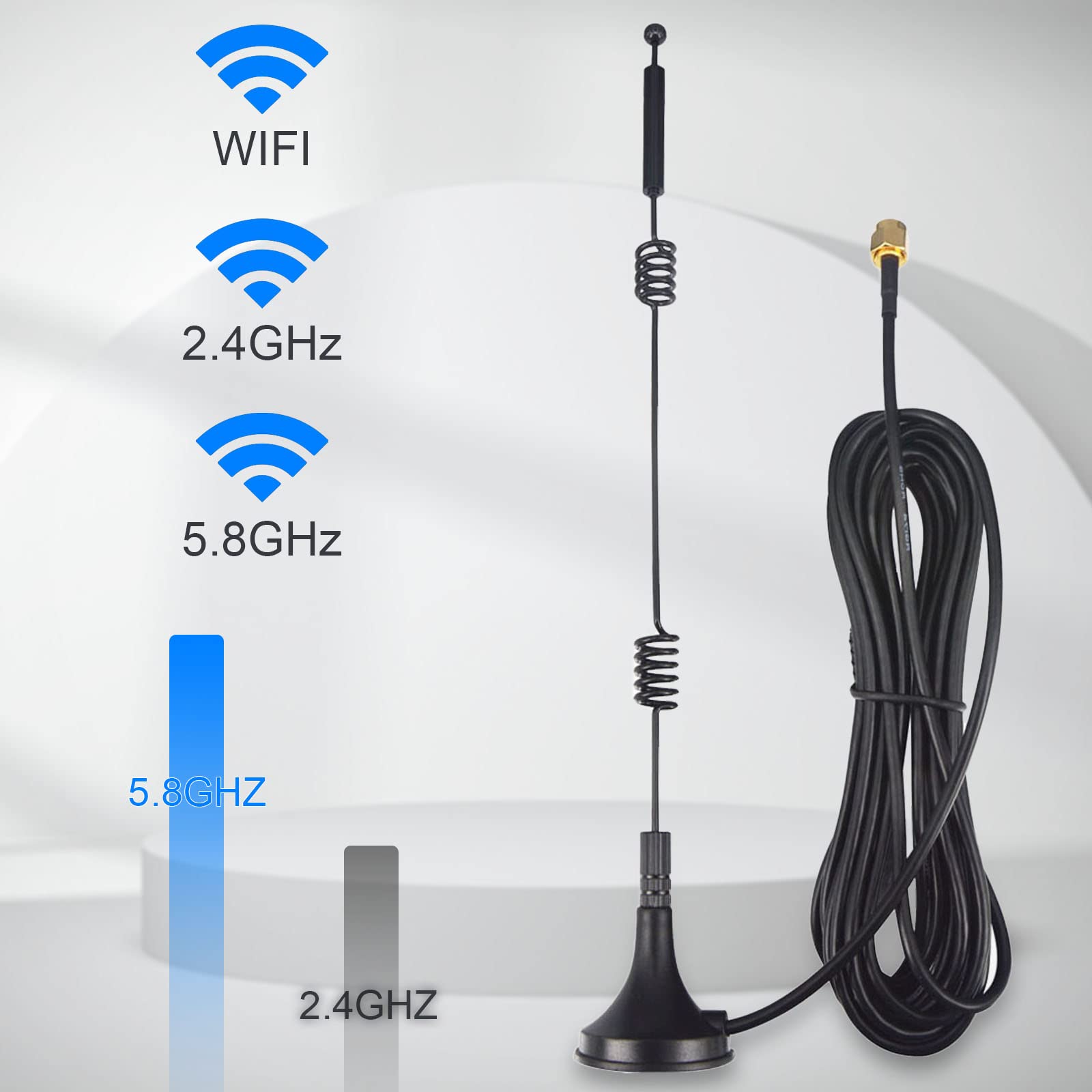 Dual Band WiFi Antenna 2.4GHz 5GHz 5.8GHz 9dBi Magnetic Base MIMO SMA Male Antenna for WiFi Router Wireless Router Gateway Network Card USB Adapter Security IP Camera Pack of 2 3