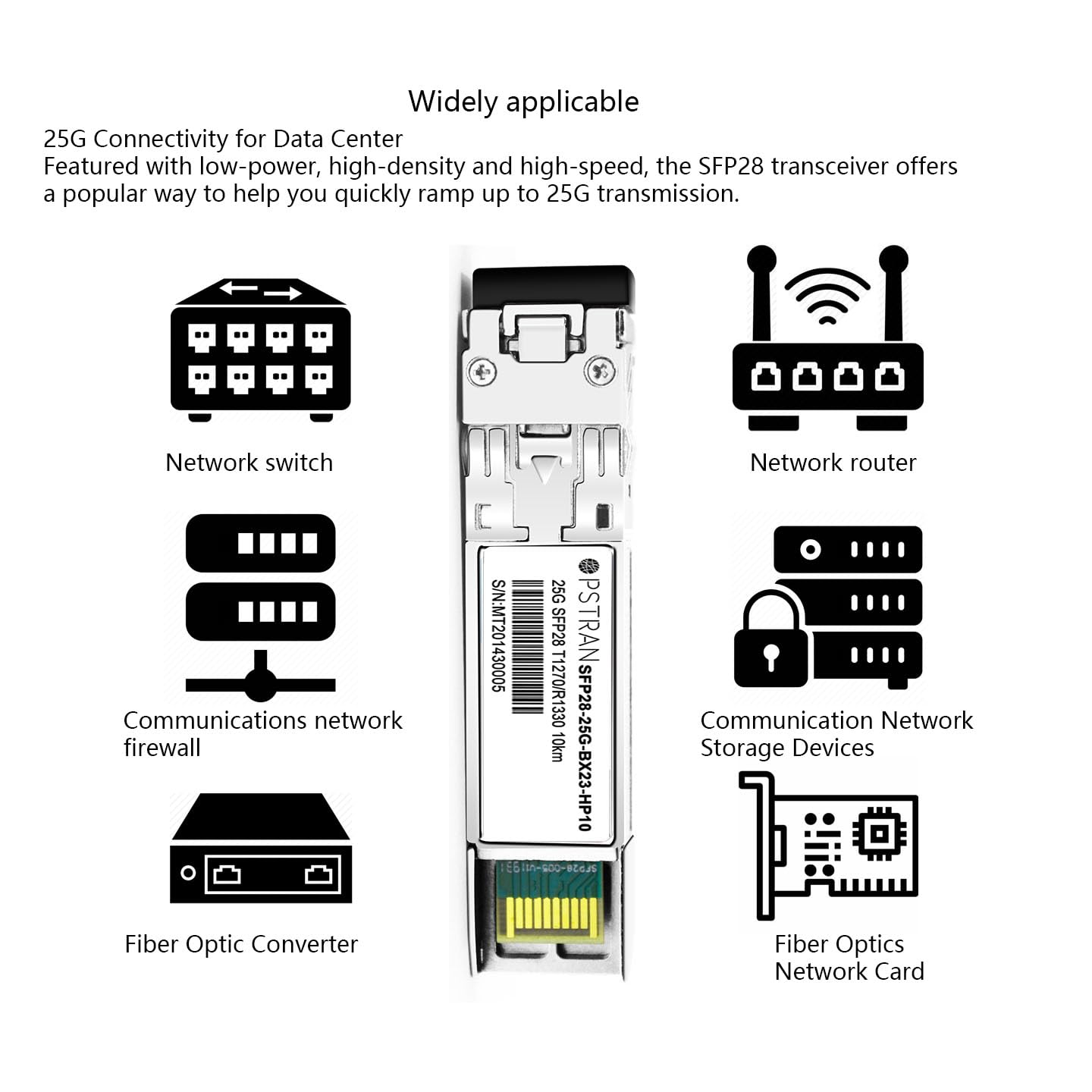 OPSTRAN 25GBASE-BX10 BiDi SFP28 Optical Transceiver Module Compatible with HPE Aruba SFP28-25G-BX 1270nm-TX/1330nm-RX 10km DOM Simplex LC SMF 5