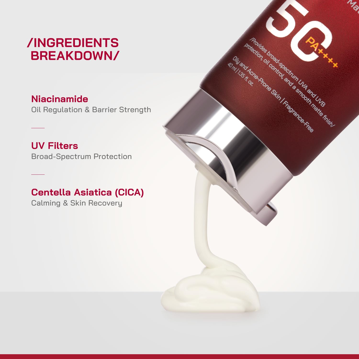 /PHD/Niacinamide Dry Touch Matte Sunscreen SPF50 PA++++ | Oil Control for Oily & Acne-Prone Skin | SPF 50 for Dry Skin | Broad Spectrum UVA UVB Protection | 40 ml 3