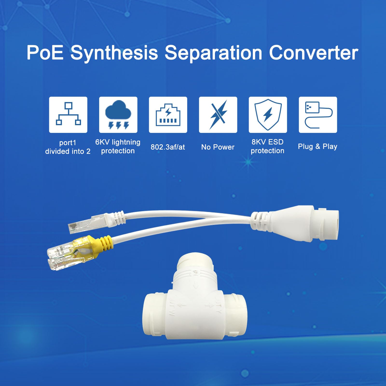 CONETCH PoE POE Combiner Splitter Adapter, Ethernet Splitter, Support IEEE802.3af/at Protocol, Max Transmission 130m, 1 Cable into 2 Cameras, Works on All PoE Switches, PoE NVR and POE Cameras 3