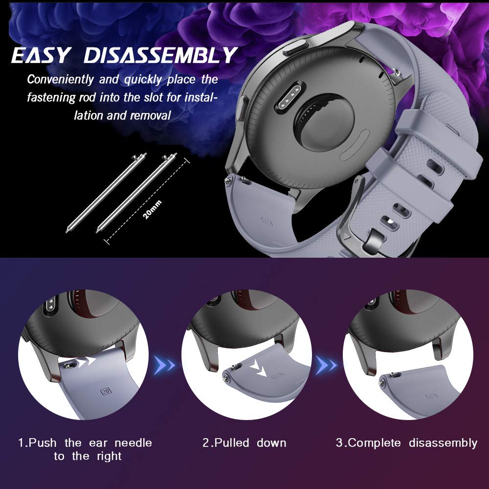 NotoCity for Garmin Venu/Venu 2 Plus/Venu Sq/Venu Sq 2/ Vivoactive 3/Vivoactive 5, 20mm Soft Silicone Replacement Strap for Forerunner 245/Forerunner 645/ Vivoactive HR/Galaxy Watch 4 (Gray S) 4