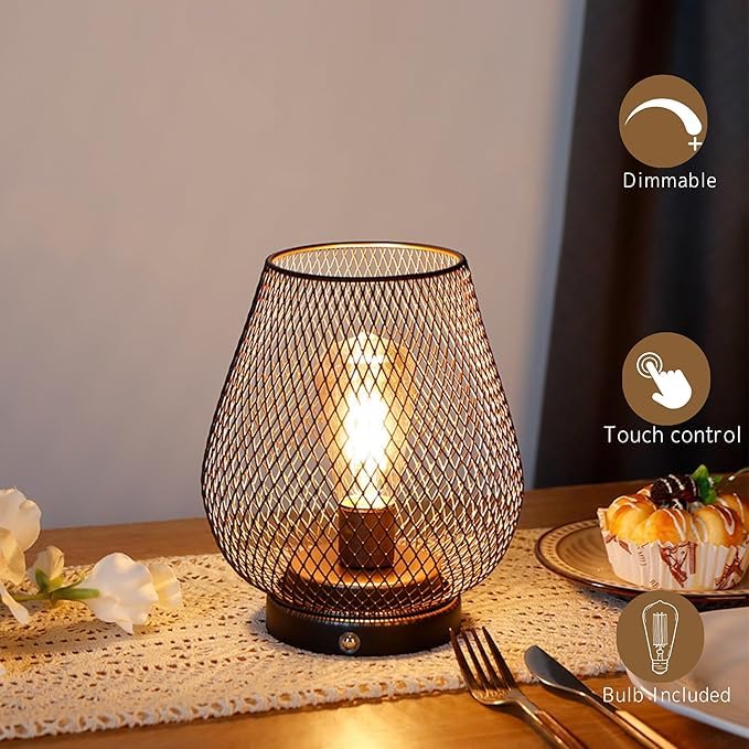 JHY DESIGN Dimmable Touch Bedside Table Lamp Set of 2 Rechargeable Battery Powered Lamp with LED Bulb Cordless Accent Light for Weddings Parties Patio Events Indoors Outdoors(Metal Base, Bronze Egg) 6